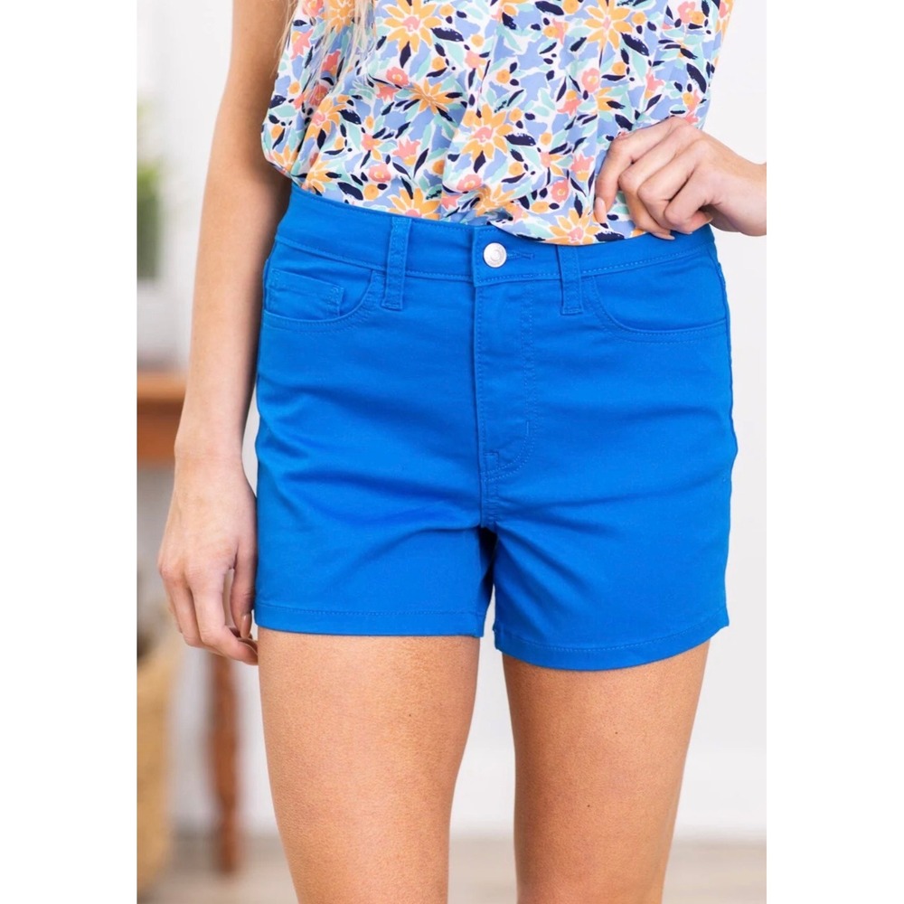 Zenana Womens High Waisted Denim Shorts‎ Royal Blue Stretchy 5-Pocket - L